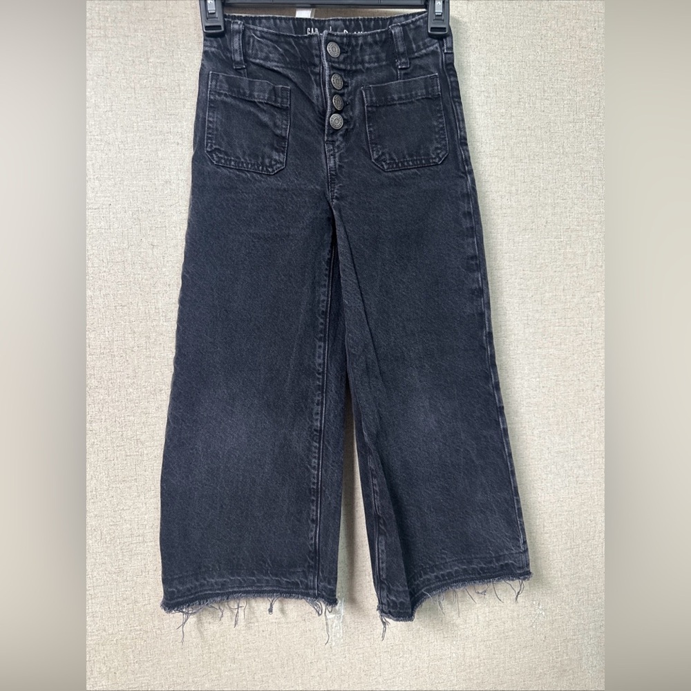GAP Washed Black Wide-Leg Button-Fly Jeans
